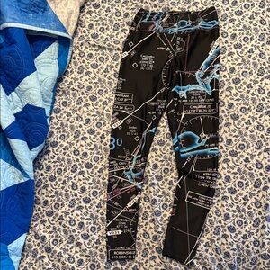 Atc memes New York Aviation Map Print Leggings - Black and Blue